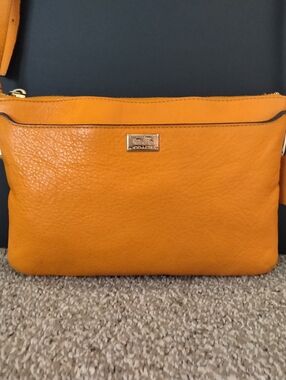 Coach Madison East West Swingpack Crossbody Bag Leather Bright Mandarin Purse
